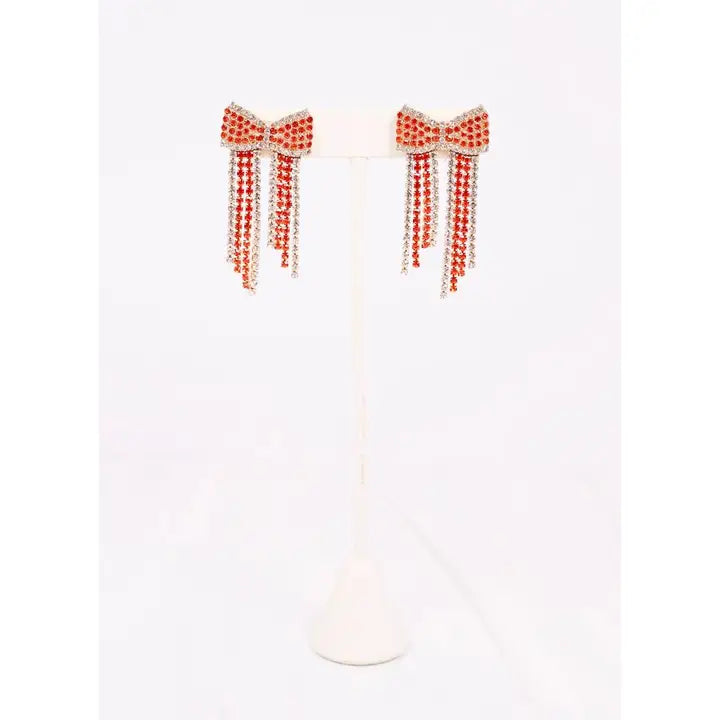 Kristina Cz Bow Fringe Earring - Orange