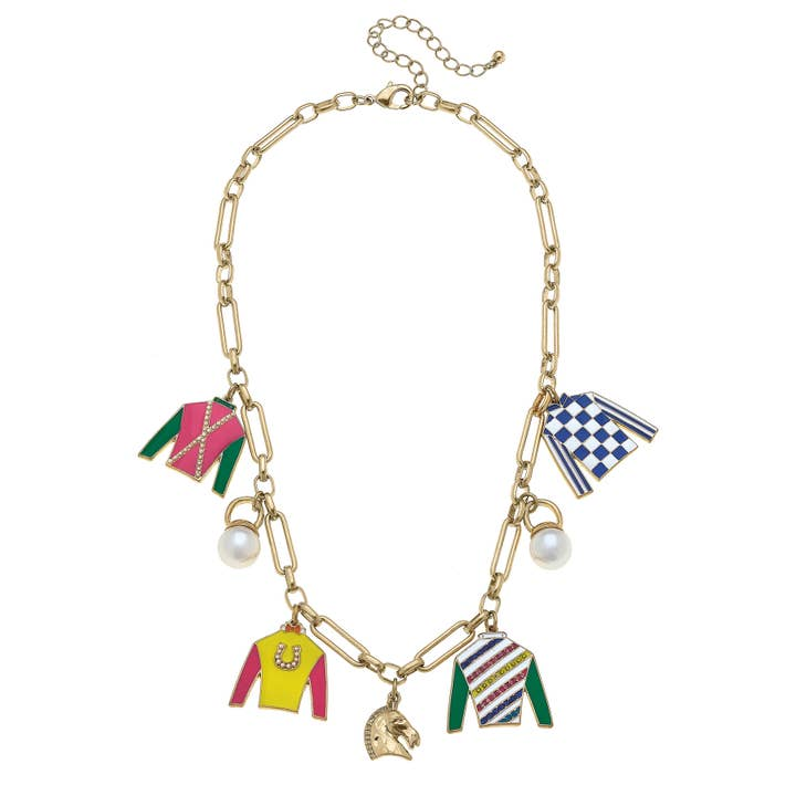 Go Big or Go Home Jockey Silk Enamel Charm Necklace