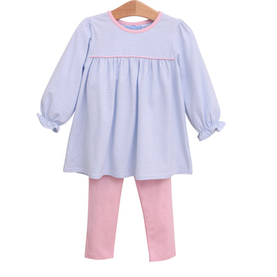 Ellie Pants Set- Light Blue Stripe & Light Pink