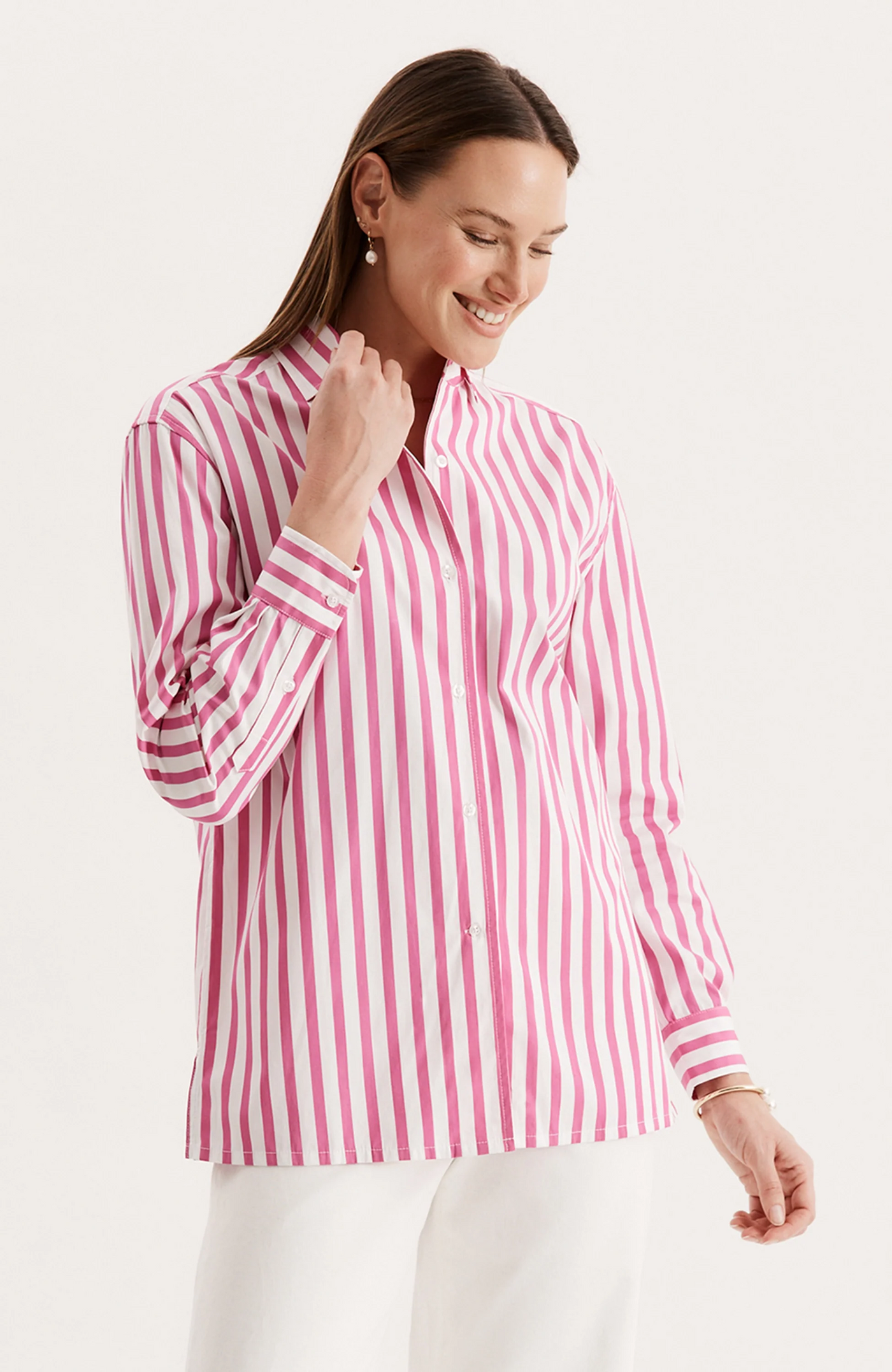 Natalie Stripe Shirt - Hot Pink