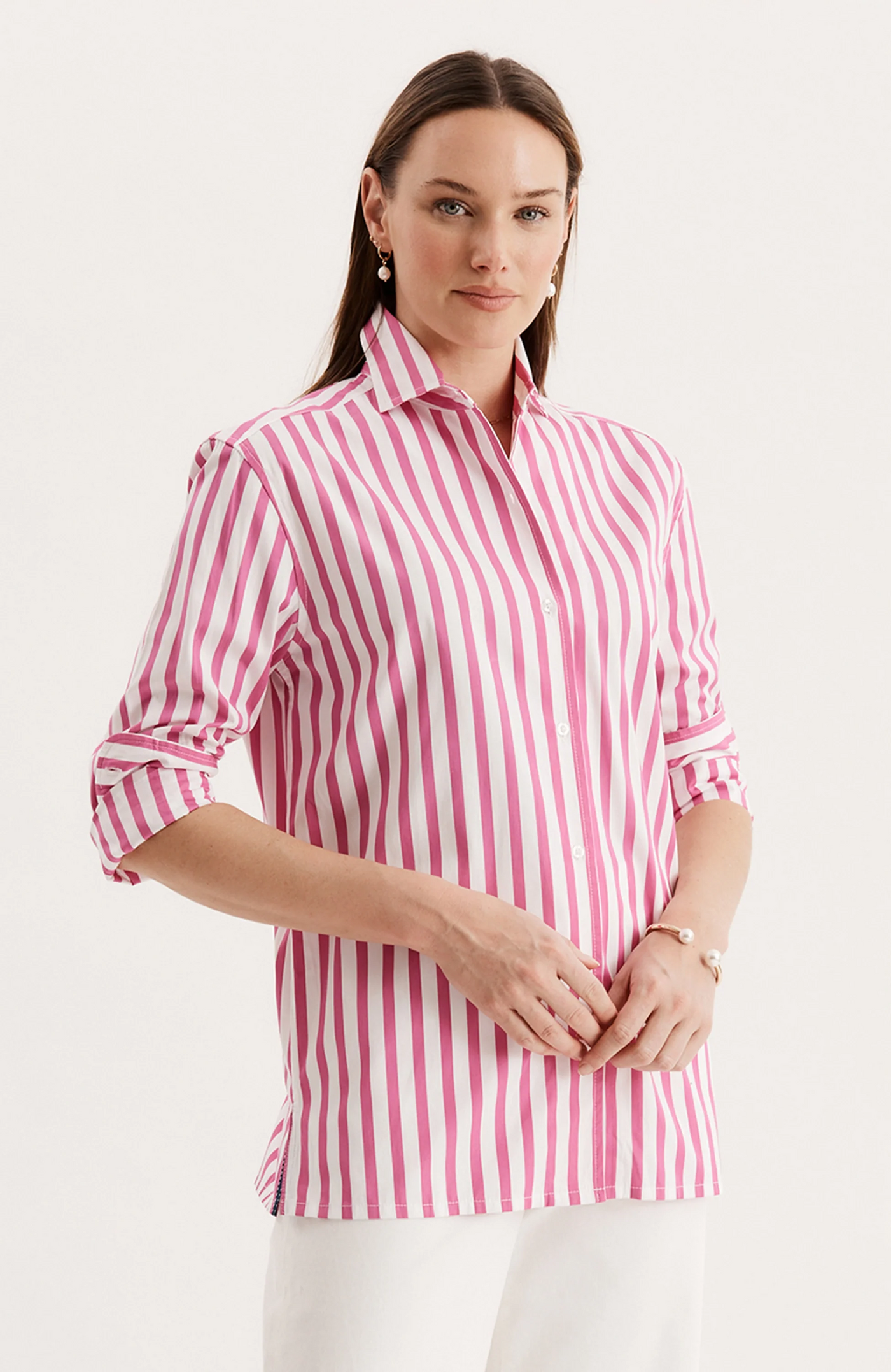 Natalie Stripe Shirt - Hot Pink