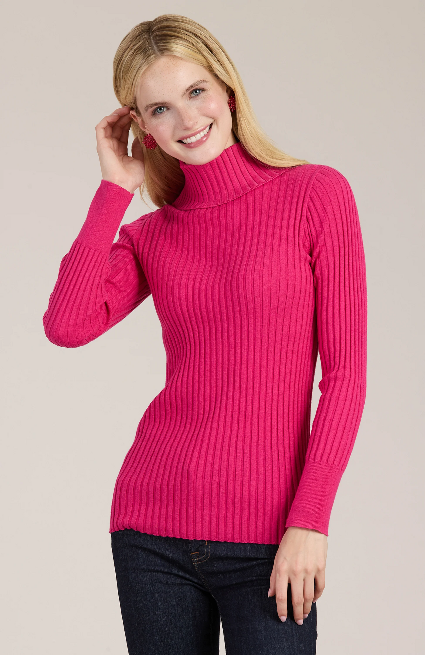 Cotton Cashmere Ribbed Turtleneck