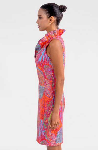 Sleeveless Ruffneck Dress - Grand Baazar Pink/Orange