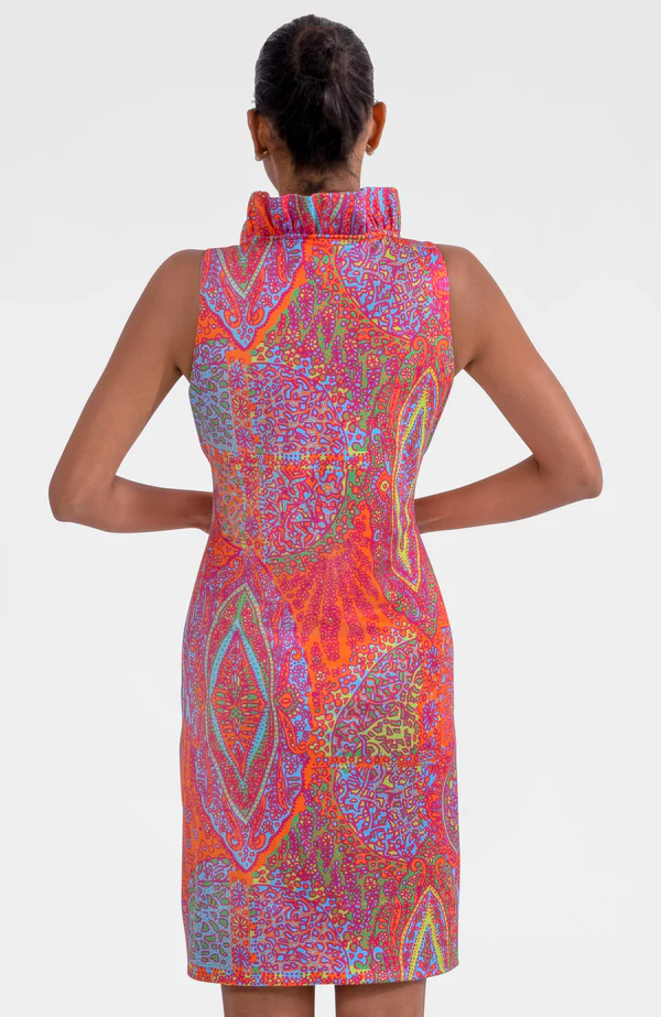 Sleeveless Ruffneck Dress - Grand Baazar Pink/Orange