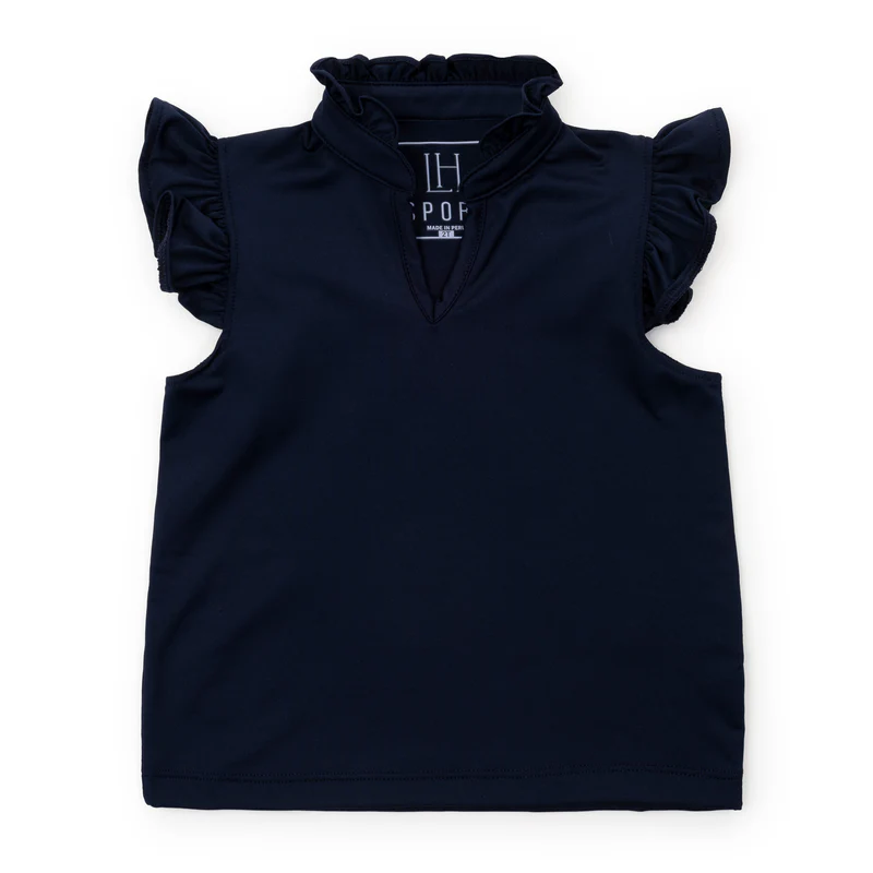 Ellie Girls' Sleeveless Ruffled Top by LH Sport - Navy