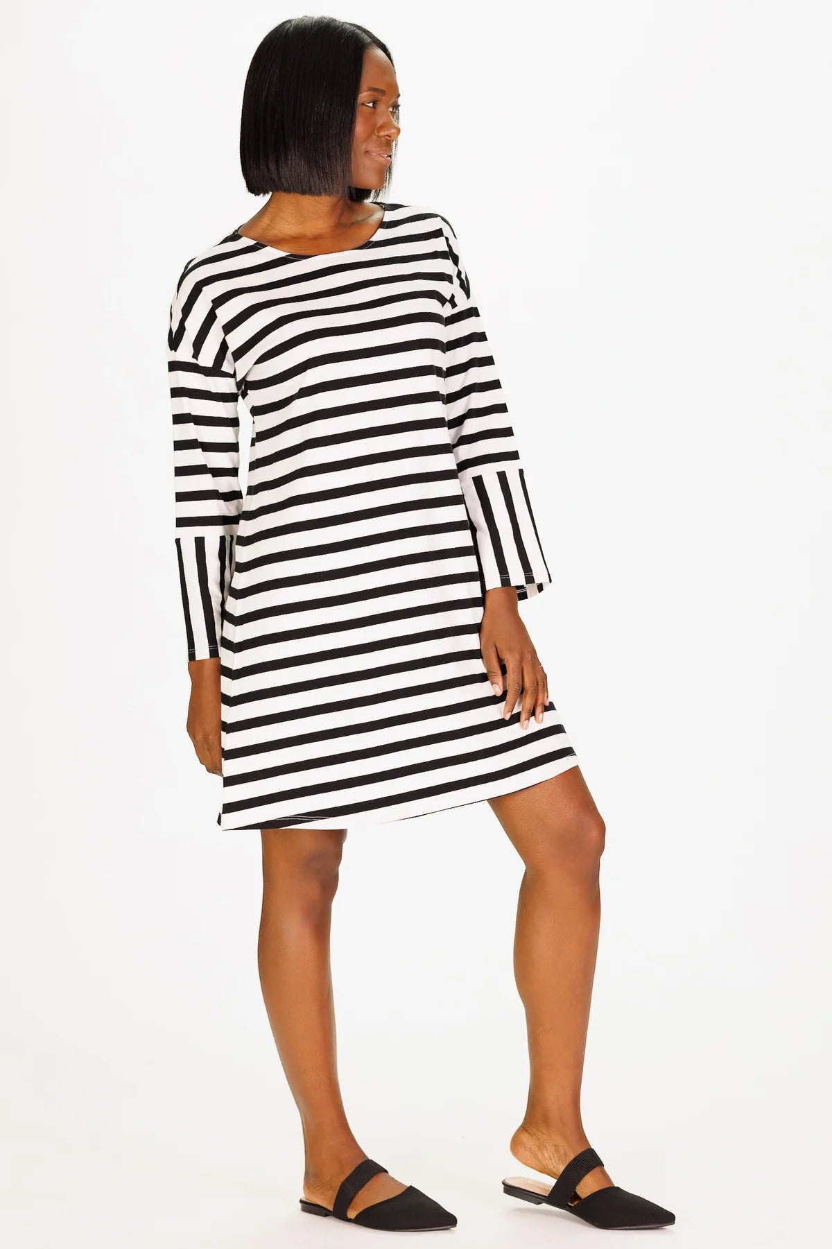 Nicole Dress in Black and White Stripe