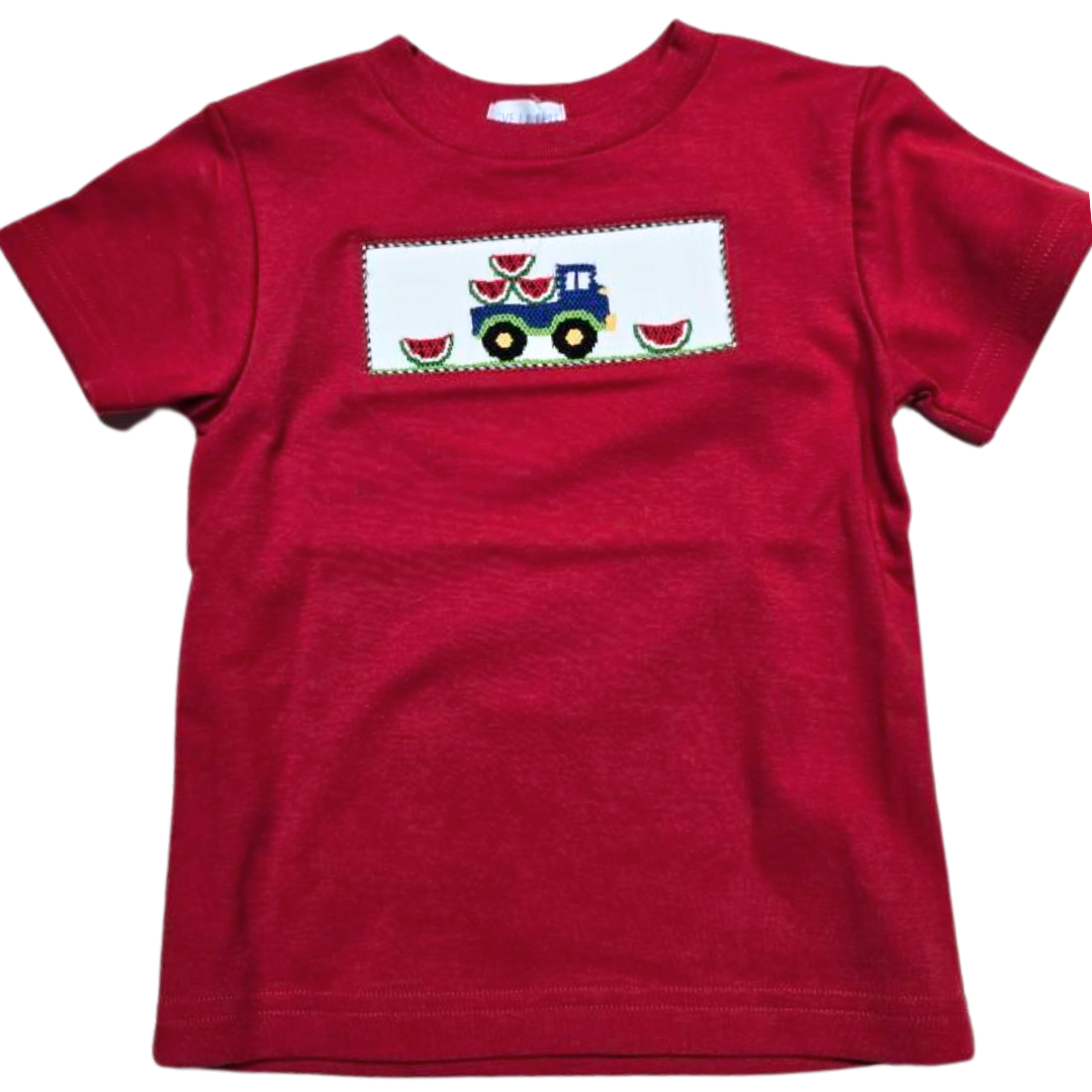 Watermelon Truck Smocked Red Tee