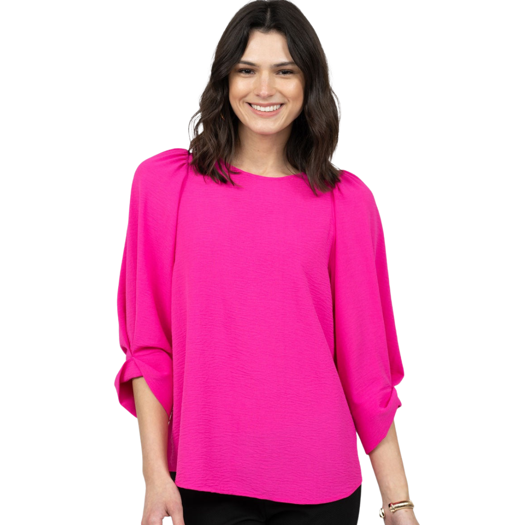 Tucked Sleeve Top - Hot Pink