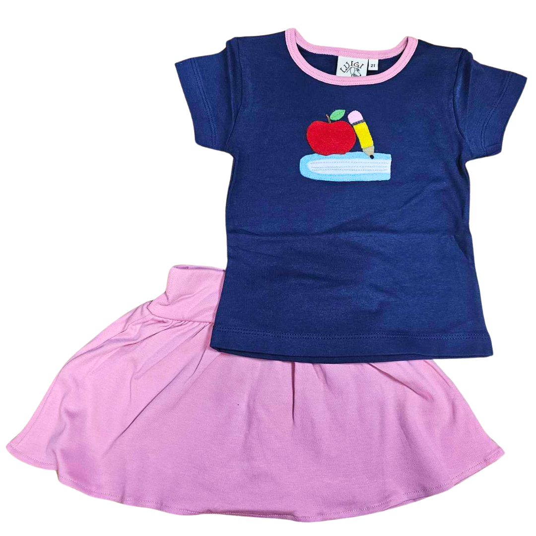 Apple, Pencil, Book Tee with Bubble Gum Skort