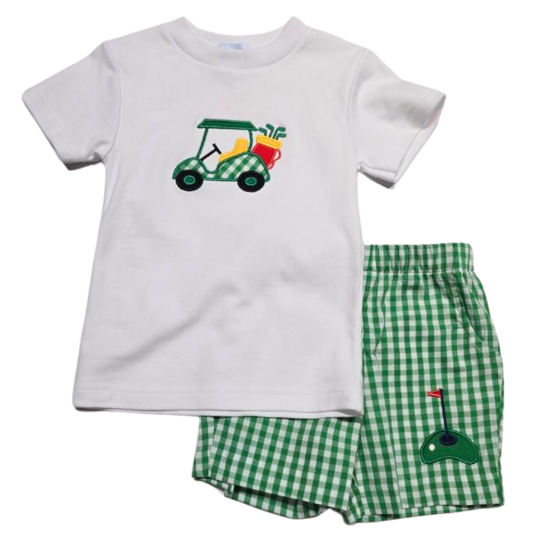 Golf Cart Applique Green Check Short Set