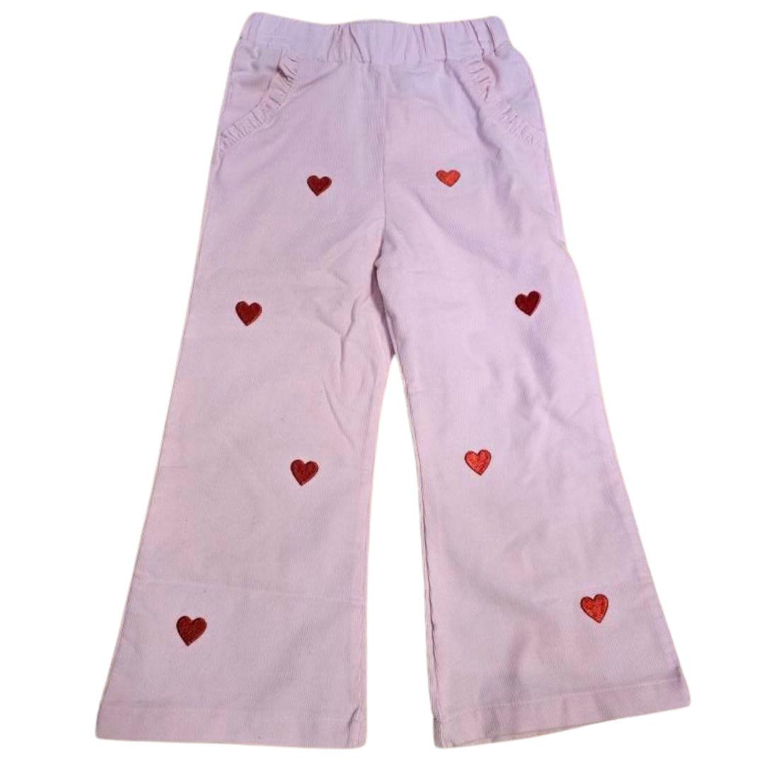 Heart Embroidered Corduroy Pants