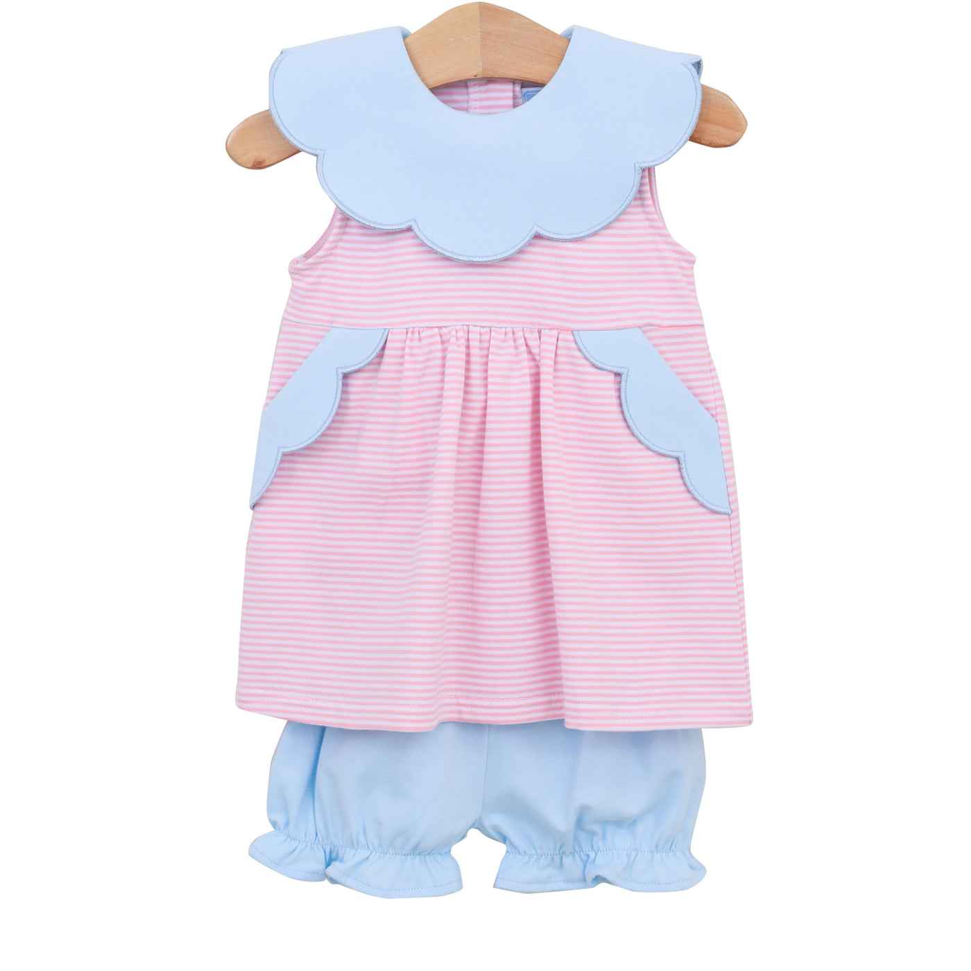 Penelope Bloomer Set- Light Pink Stripe & Light Blue