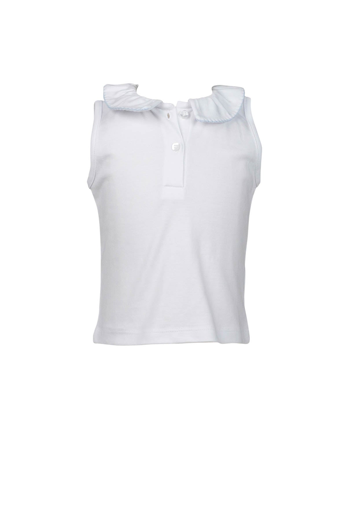 Pima White Sleeveless top with Blue Trim *Pre-Sale*