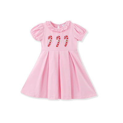 CANDY CANE EMBROIDERED PLEAT DRESS