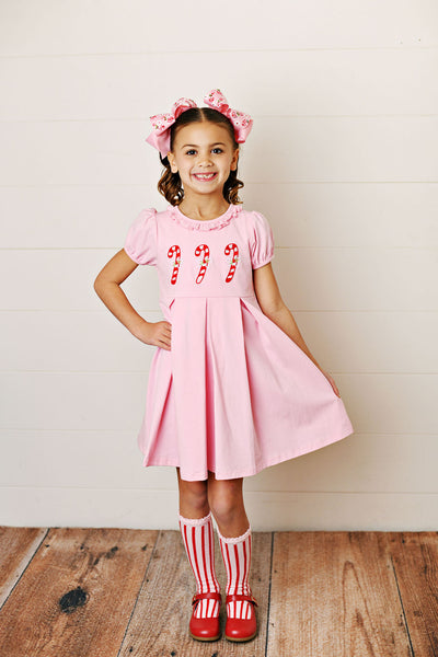 CANDY CANE EMBROIDERED PLEAT DRESS