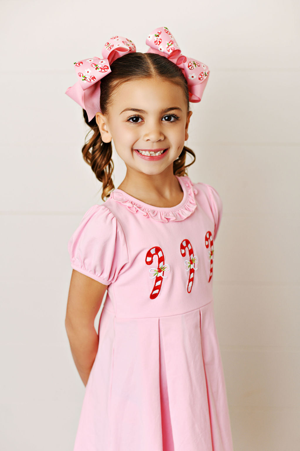 CANDY CANE EMBROIDERED PLEAT DRESS