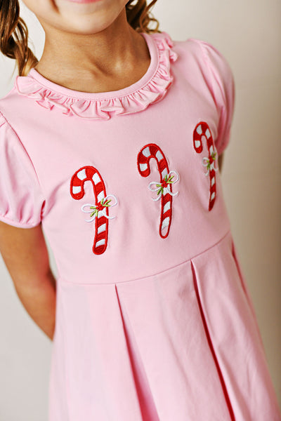 CANDY CANE EMBROIDERED PLEAT DRESS