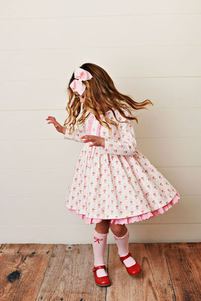 SCALLOPED CANDY CANE BLISS EYELET TRIM DRESS