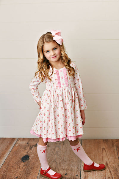 SCALLOPED CANDY CANE BLISS EYELET TRIM DRESS