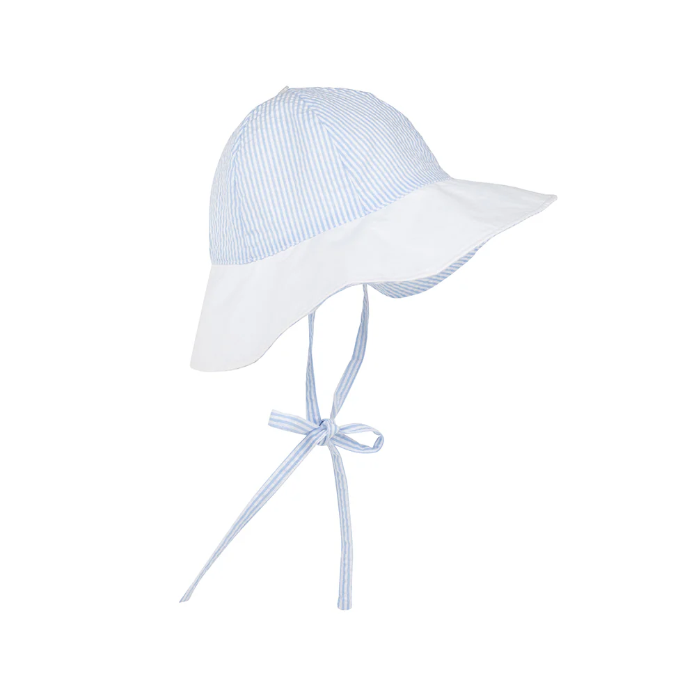 Sawyer Sun Hat Breakers Blue Seersucker with Worth Avenue White