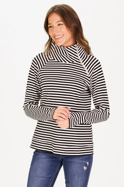 The Bowen Sweatshirt in SuperSoft Black & White Stripe