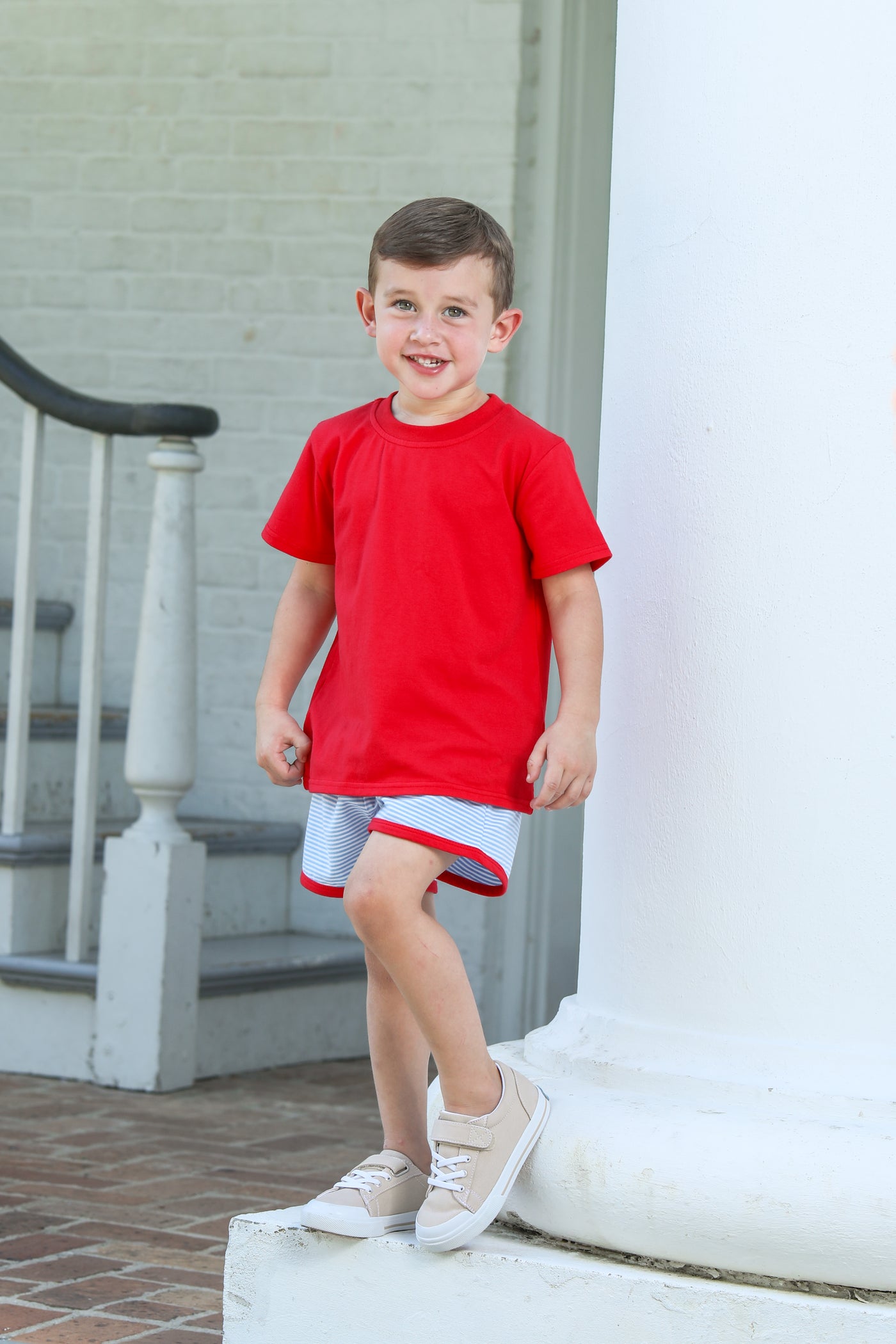 Thomas Short Set- Cornflower Stripe & Red