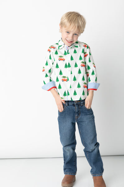 Long Sleeve Button Up - Bringing Home the Christmas Tree