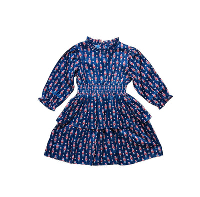 Smocked Waist Tiered Dress - Nutcrackers Midnight