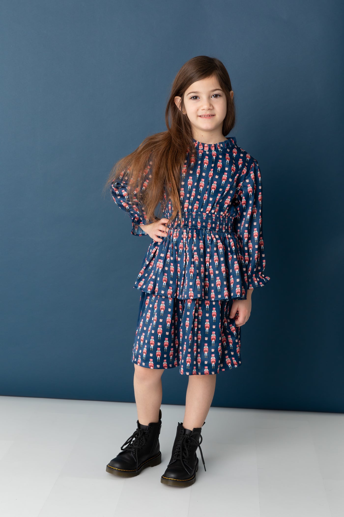 Smocked Waist Tiered Dress - Nutcrackers Midnight