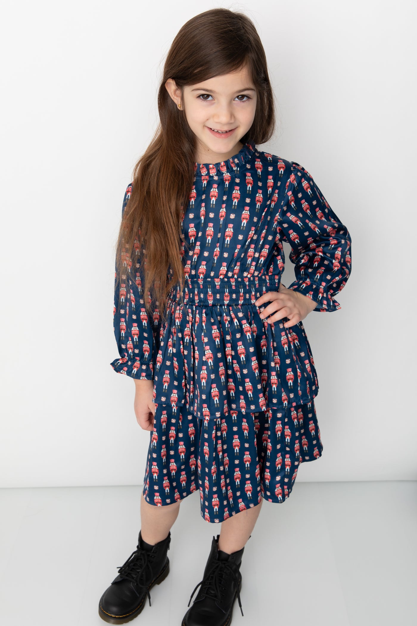 Smocked Waist Tiered Dress - Nutcrackers Midnight