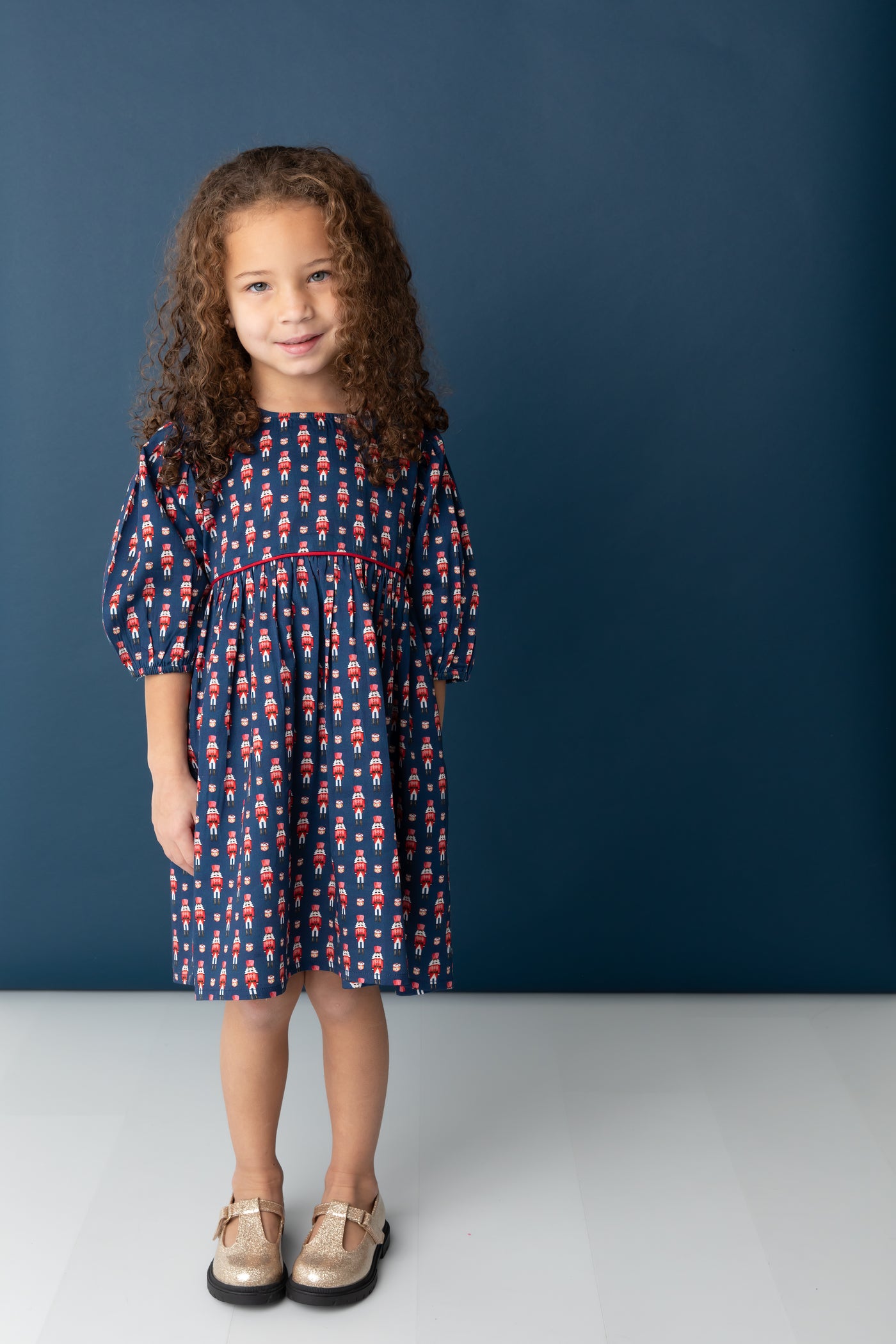 Smocked Waist Tiered Dress - Nutcrackers Midnight