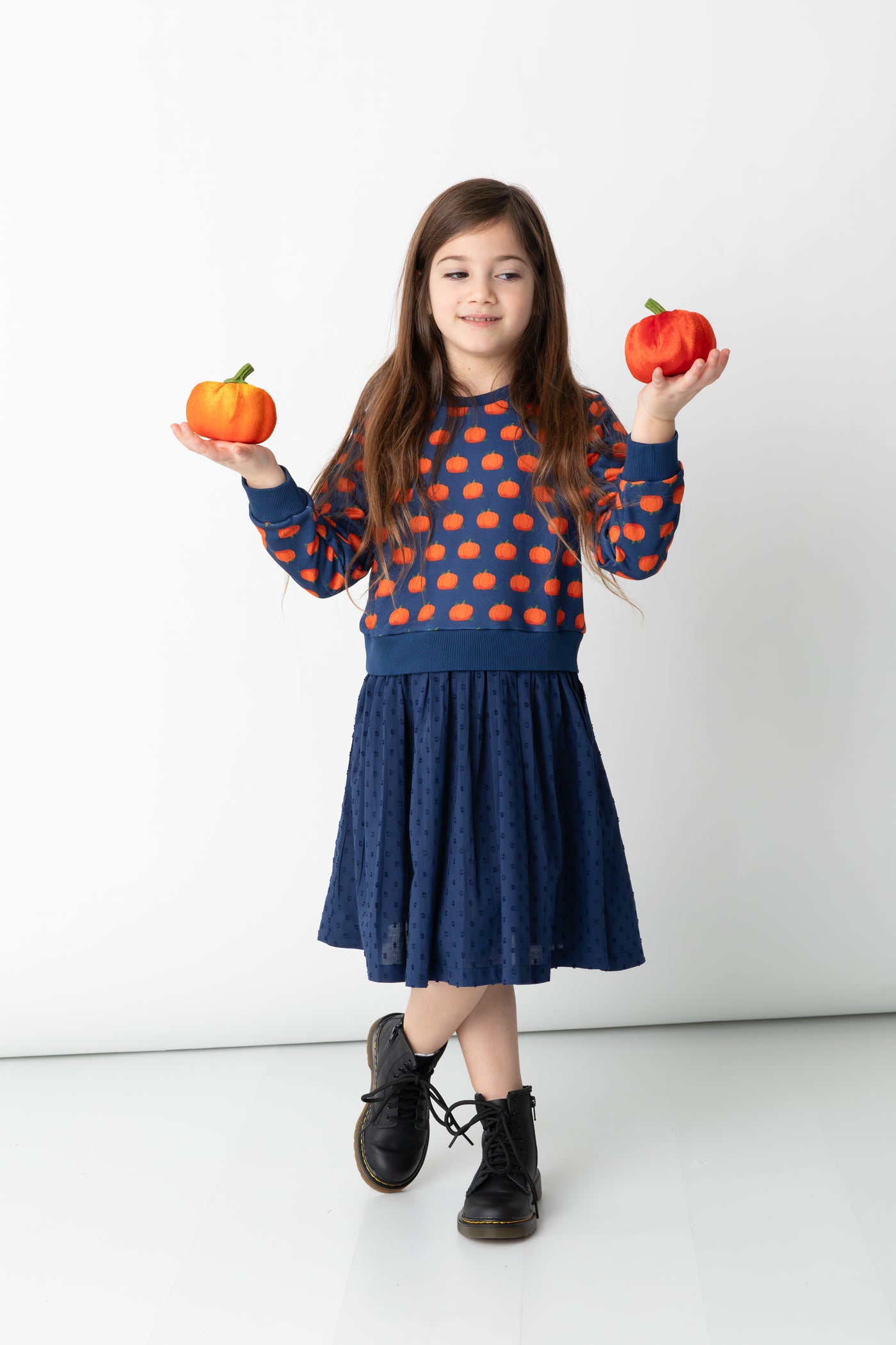 Sweatshirt Dress - Navy Pumpkins