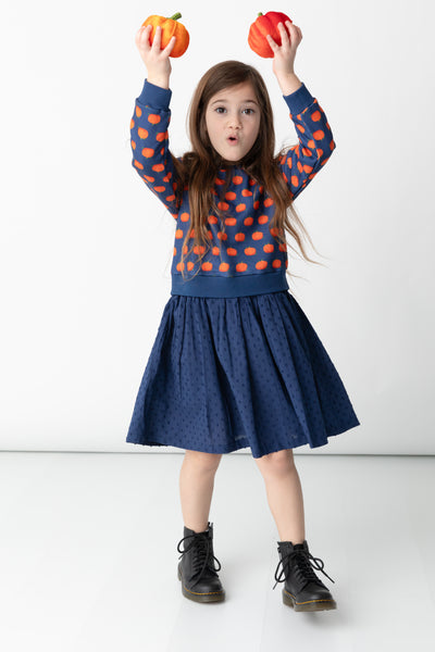 Sweatshirt Dress - Navy Pumpkins