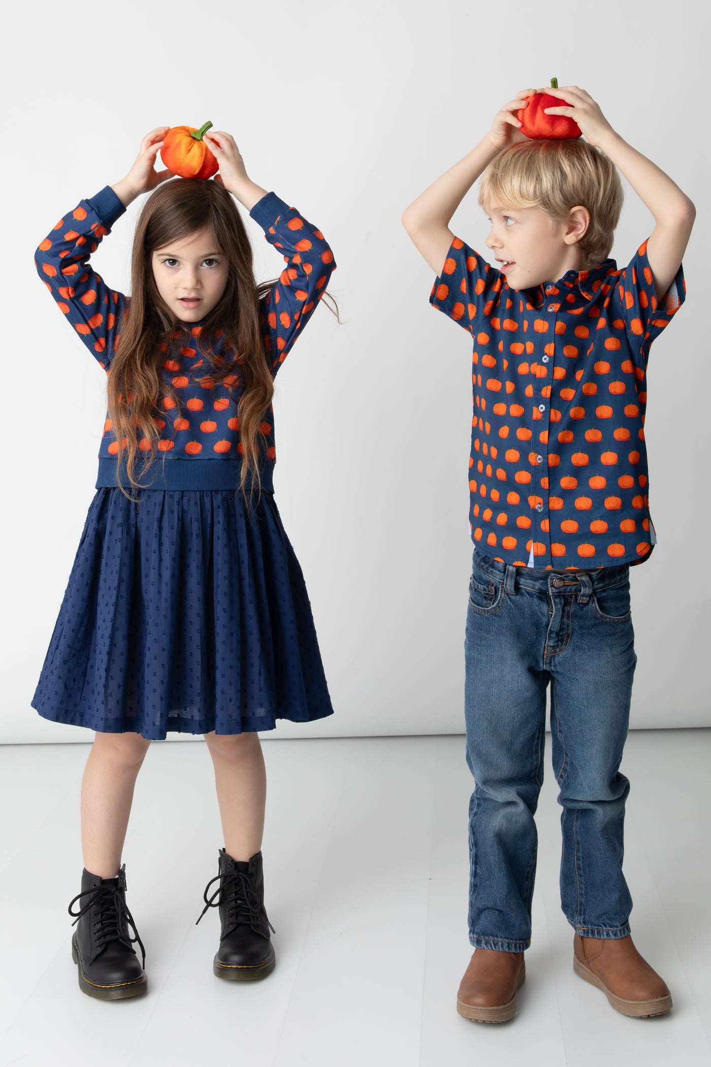 Sweatshirt Dress - Navy Pumpkins