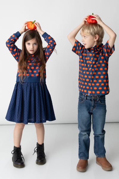 Sweatshirt Dress - Navy Pumpkins