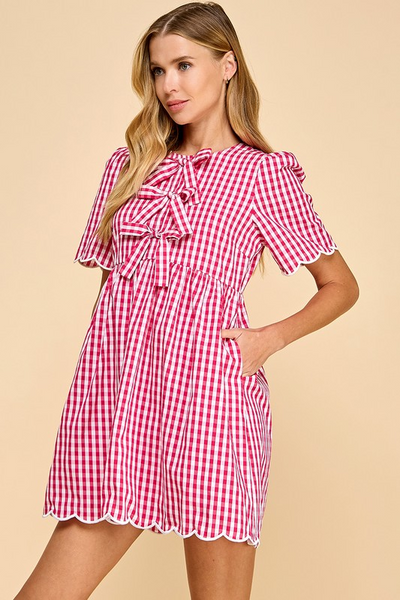 Fuchsia Gingham Bow Front Dress