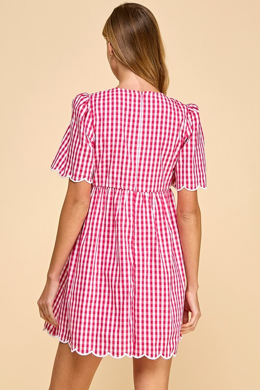 Fuchsia Gingham Bow Front Dress