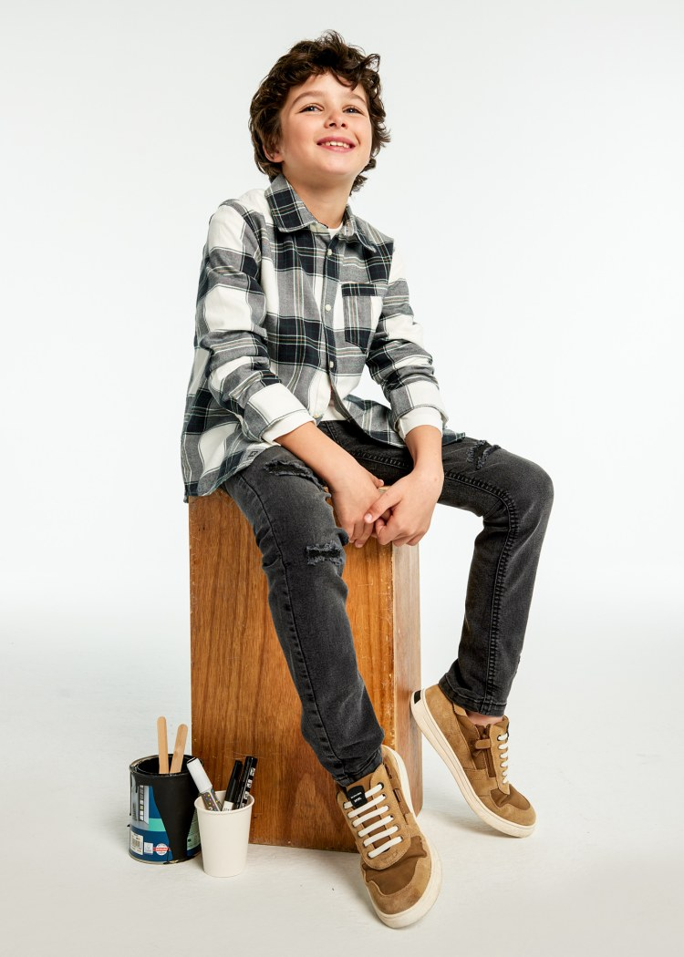 Boy Flannel Plaid Shirt - Storm