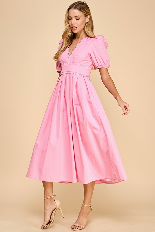 Scalloped Pink Midi Dress