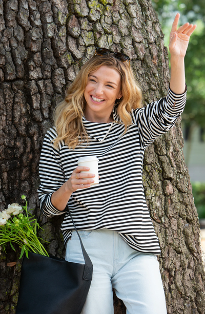 The Bowen Sweatshirt in SuperSoft Black & White Stripe