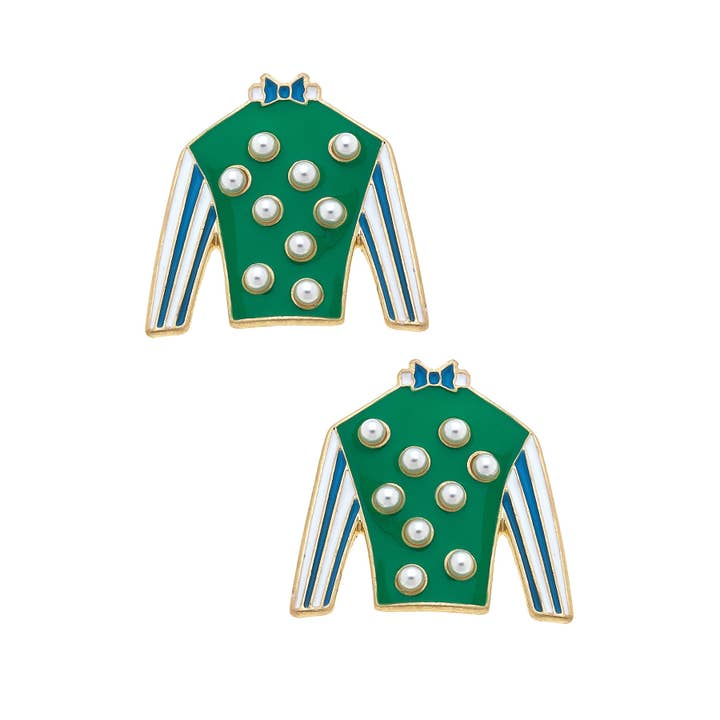 Freckles Jockey Silk Enamel Stud Earrings in Green & Blue