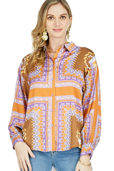 Scarf Print Oversized Shirt