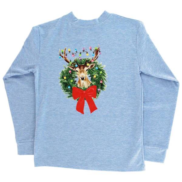 Boys Long Sleeve Logo Tee- Christmas Buck on Blue