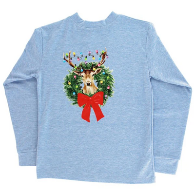 Boys Long Sleeve Logo Tee- Christmas Buck on Blue