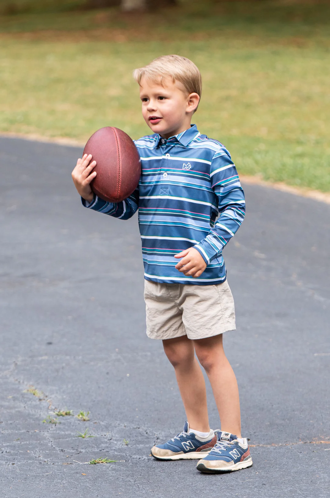 Boys' Long Sleeve Pro Performance Polo in Big Dipper Sunset Vibes Stripe