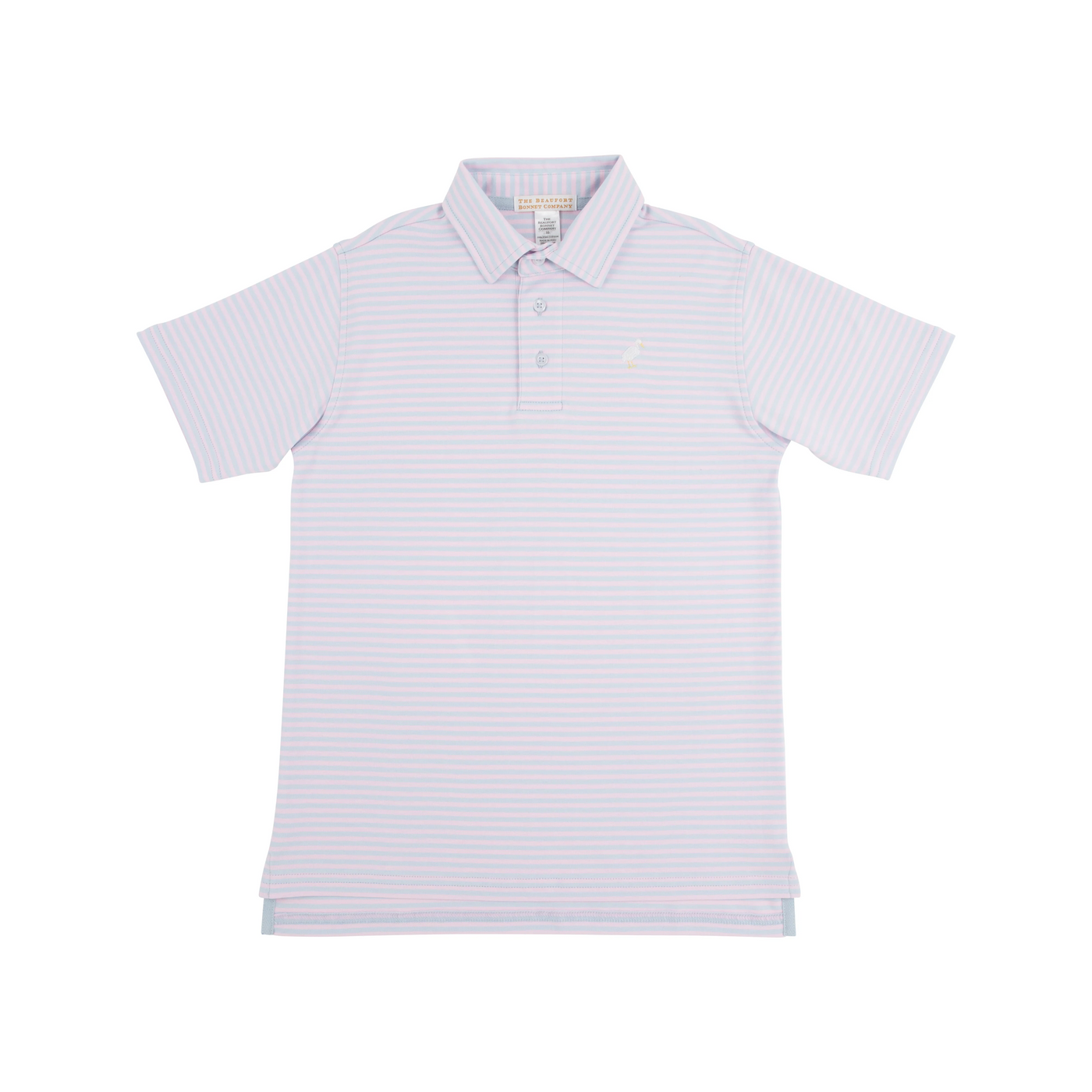 Prim & Proper Polo Buckhead Blue and Palm Beach Pink Stripe with Multicolor Stork