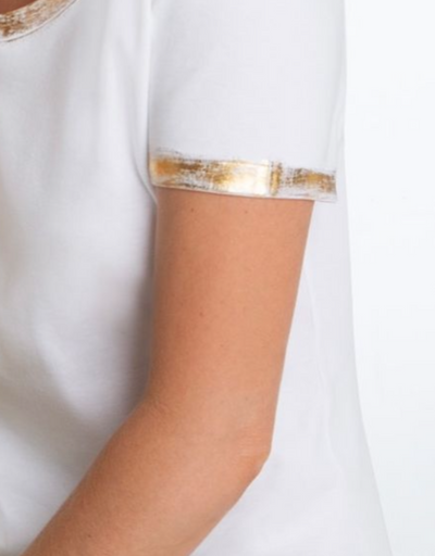 White Tee with Gold Trim