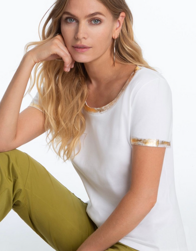 White Tee with Gold Trim