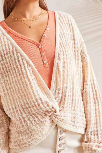 DROP SHOULDER CARDIGAN WITH FAUX KNOT