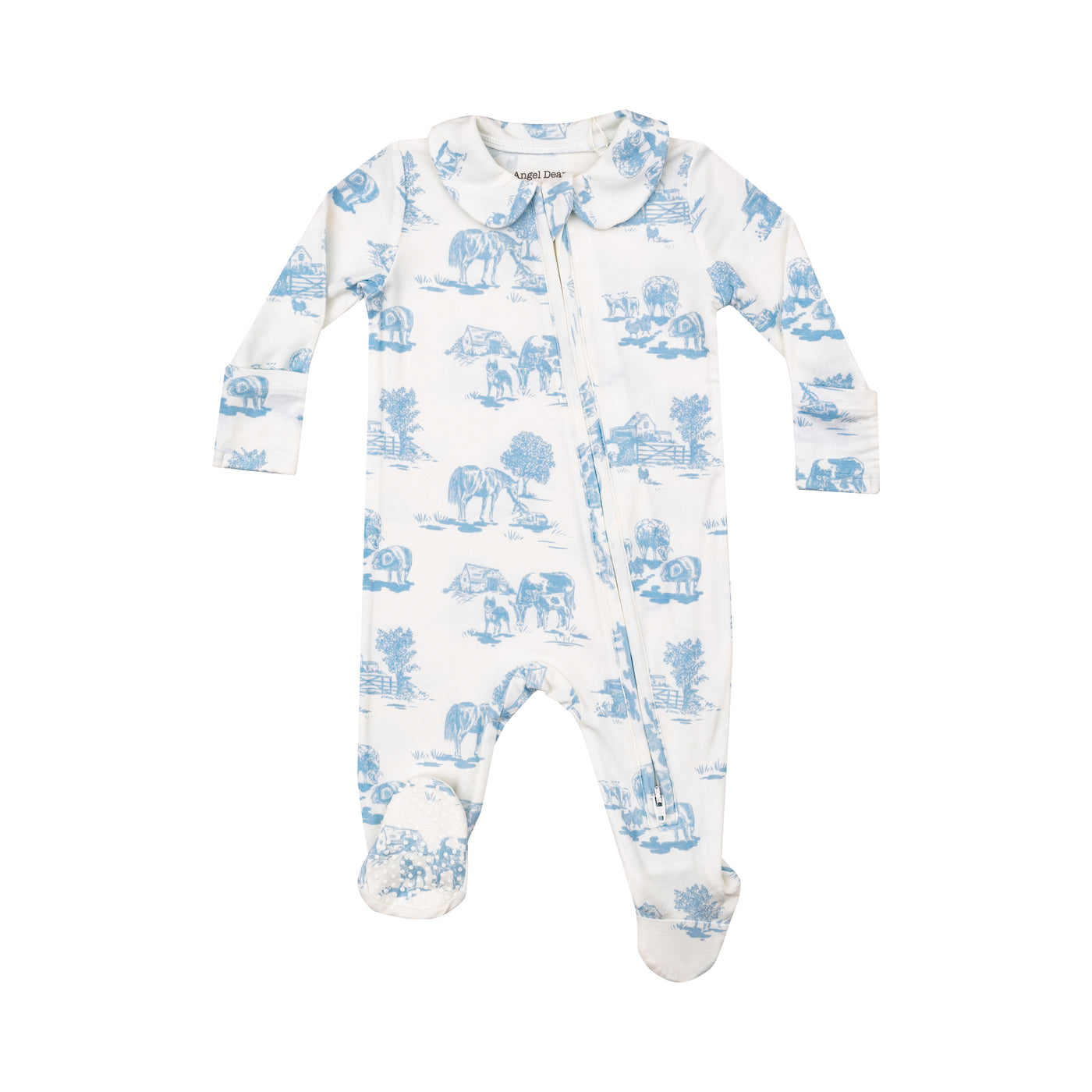 Blue Farm Toile Peter Pan Collar 2-way Zipper Footie